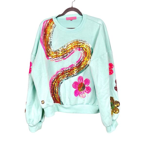 Simply Southern Tops - Simply Southern Womens XL Blue Multi Groovy Vibes Sequin Floral Sweatshirt